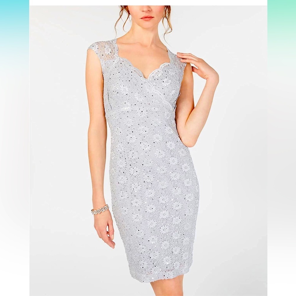 Women’s Formal Dress Size 12, 14, 16 CONNECTED APPAREL  Silver Body Con Silver